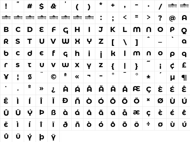 Eastman Alternate Trial Bold  glyph index