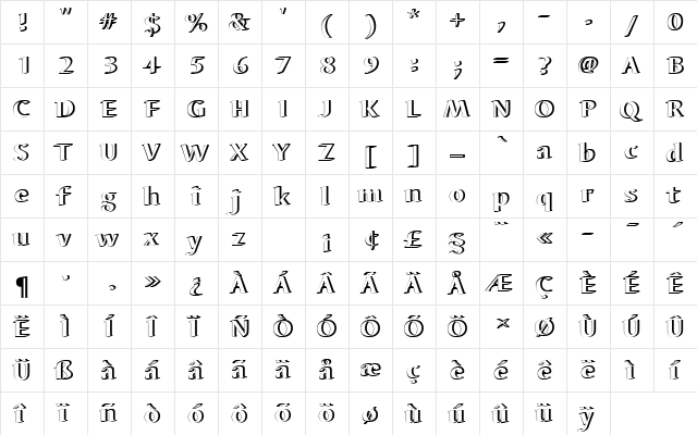 BarbedorTHeaRe1 Regular  glyph index