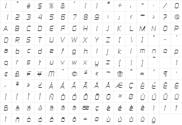 RandyBeckerOutline Italic  glyph index