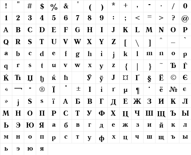QuantAntiquaCTT Bold  glyph index