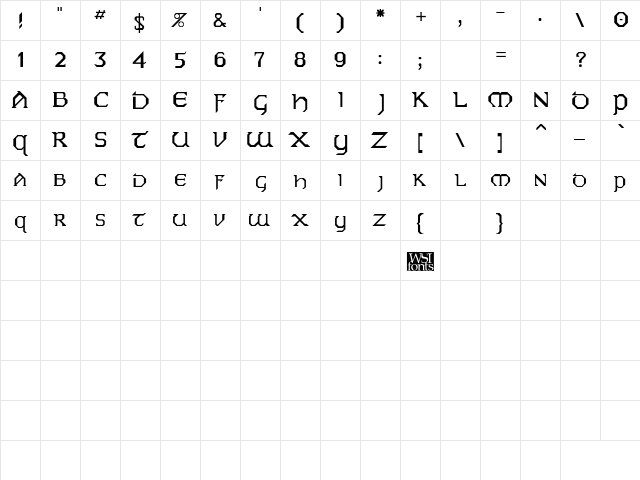 UncialModern Regular  glyph index
