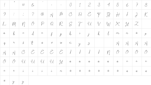 Rose Marine Regular  glyph index