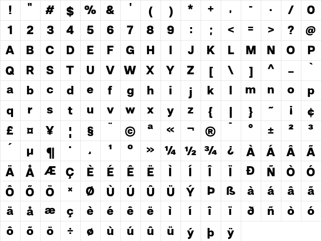 Hando Trial Black Regular  glyph index