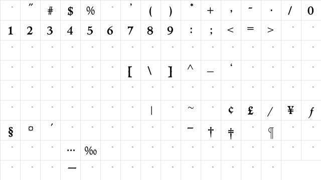 TCAdministerBoldTab Regular  glyph index