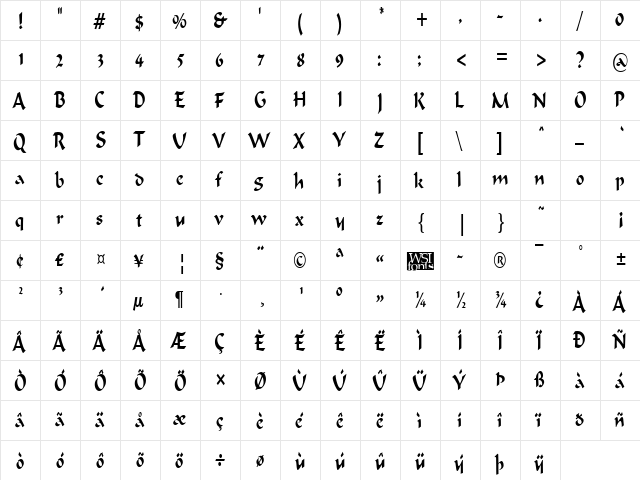 IgnaciousCondensed Regular  glyph index