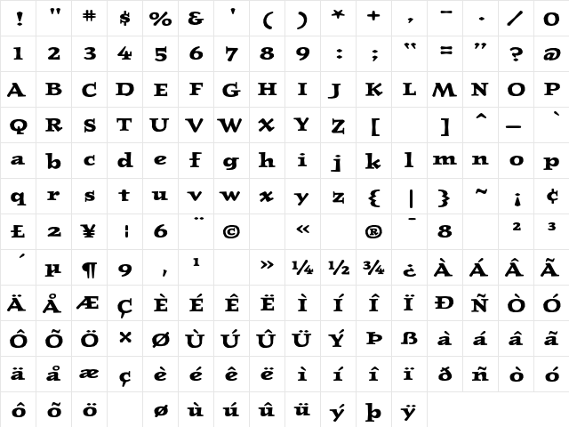 Journal-UltraBold Ultra Bold  glyph index