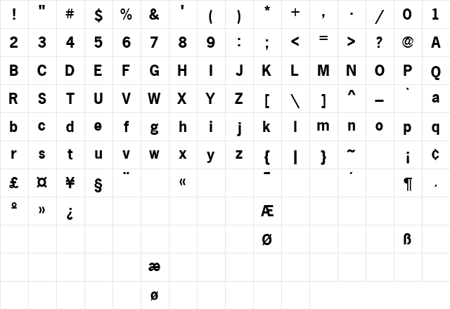 Macro Black SSi Bold  glyph index