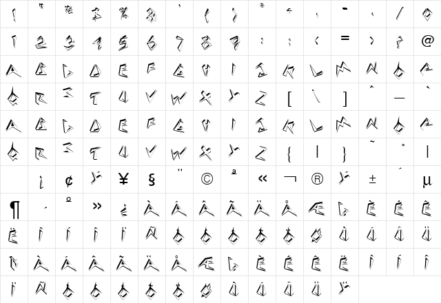 BeesWax Regular  glyph index