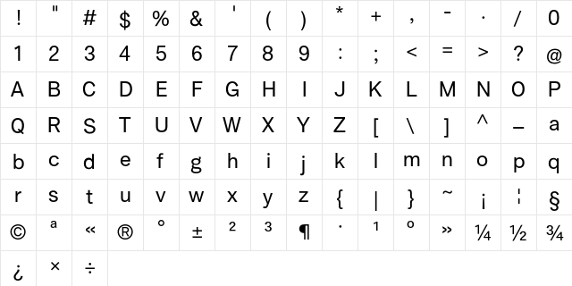 Amurg Regular  glyph index