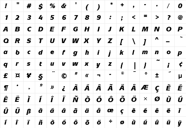 MixageMdITC Black Italic  glyph index