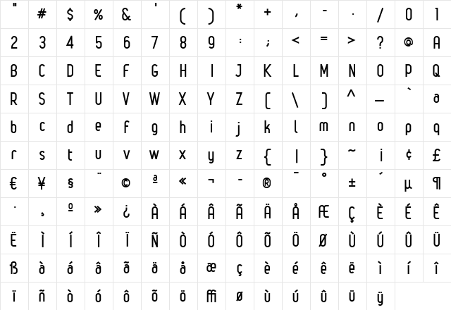 Leger Bold  glyph index