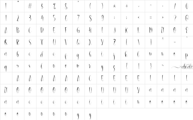Abiali Regular  glyph index