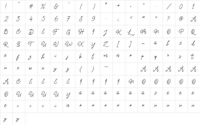 Amanda Vinola Regular  glyph index