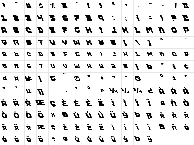 Airacobra Leftalic Leftalic  glyph index