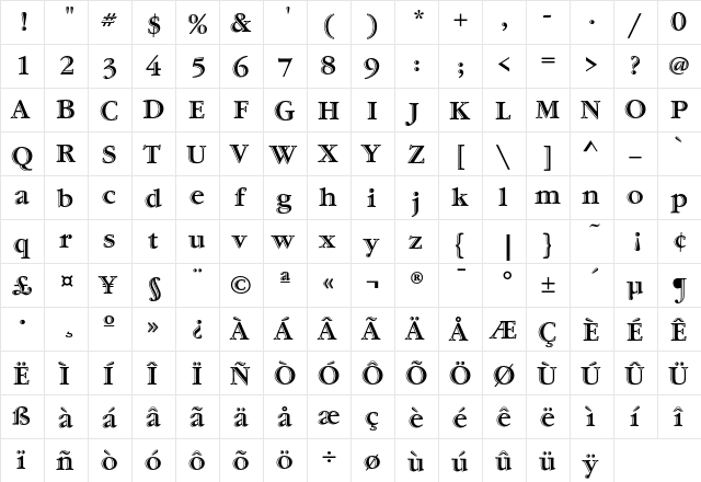 GaramondHandtEF Bold  glyph index