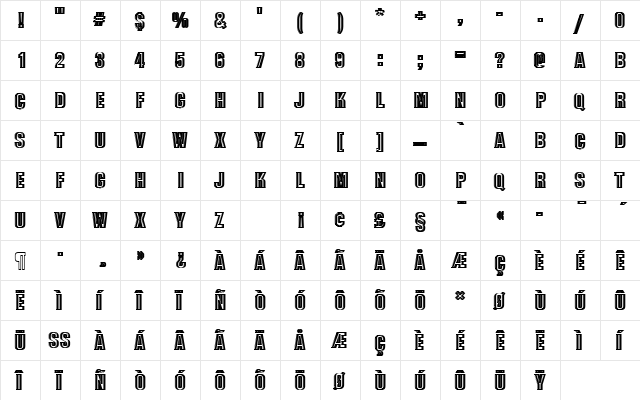 GothicOutTitDRe1 Regular  glyph index