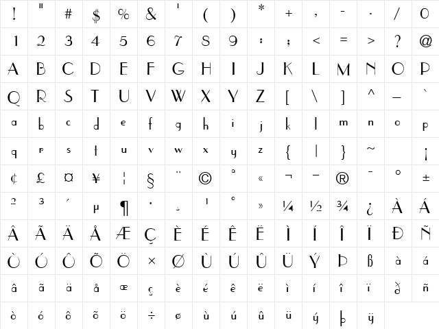 ToucheSSK Regular  glyph index