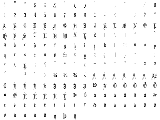 KingsFont125 Regular  glyph index