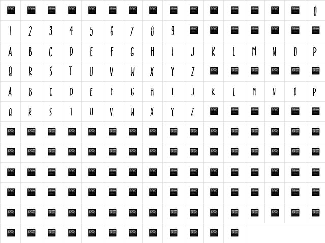 Box Office - Demo Regular  glyph index