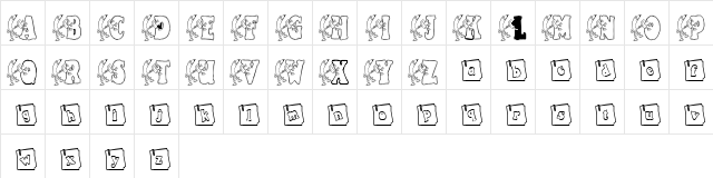 KG PENCIL Regular  glyph index