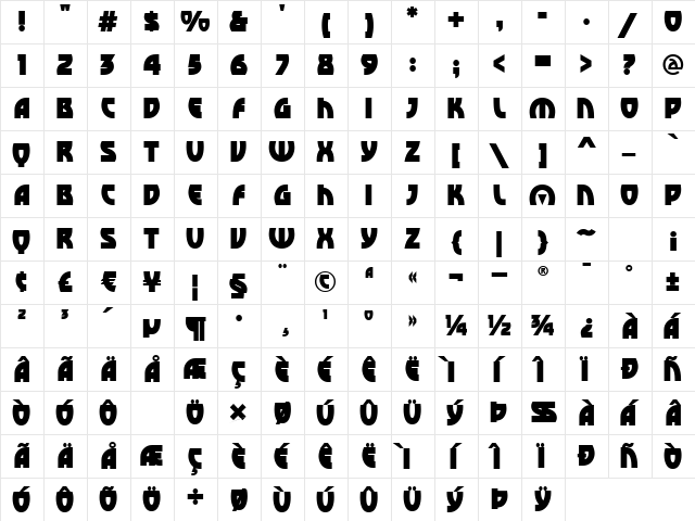 Monte Casino NF Ultra Bold Regular  glyph index