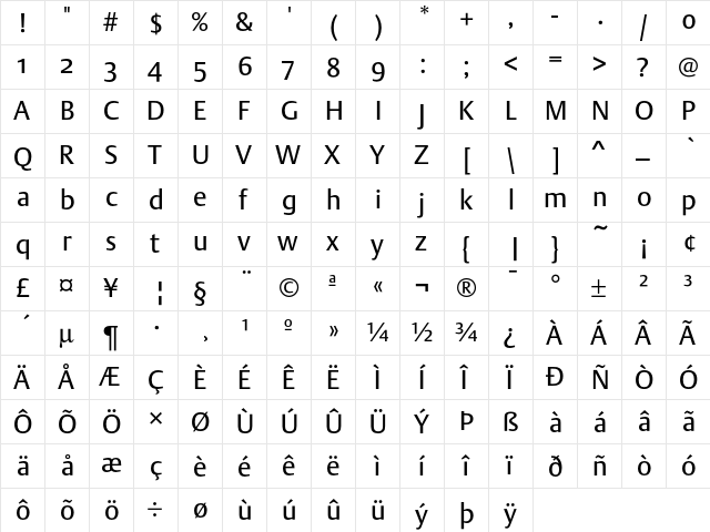 DTLArgoST Regular  glyph index