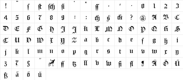 HollandGotisch Regular  glyph index