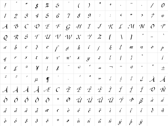 Gaze-Condensed Italic  glyph index
