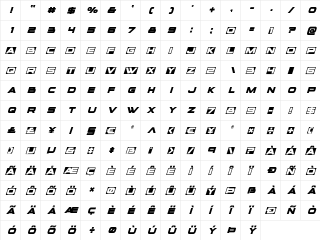 voxBOX Title Italic Italic  glyph index