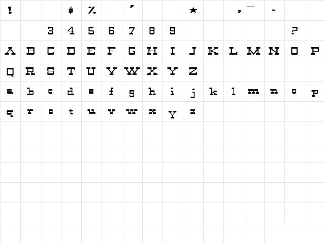 Take It Easy 4 Regular  glyph index