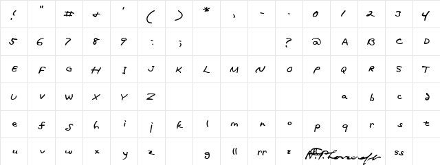 Lovecraft Block Regular  glyph index