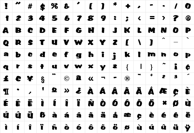 SarahBecker Regular  glyph index