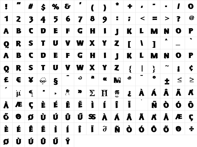 Schonan-Black Regular  glyph index