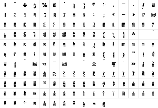 SF Piezolectric SFX Regular  glyph index