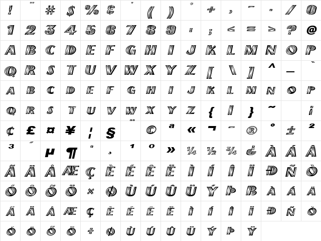 Plank-Extended Italic  glyph index
