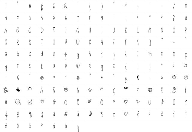 upirpaw Regular  glyph index