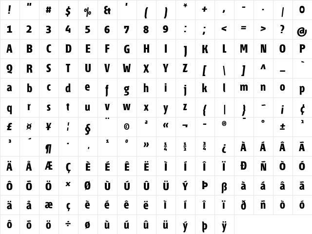 Fontana ND Gg Bold  glyph index