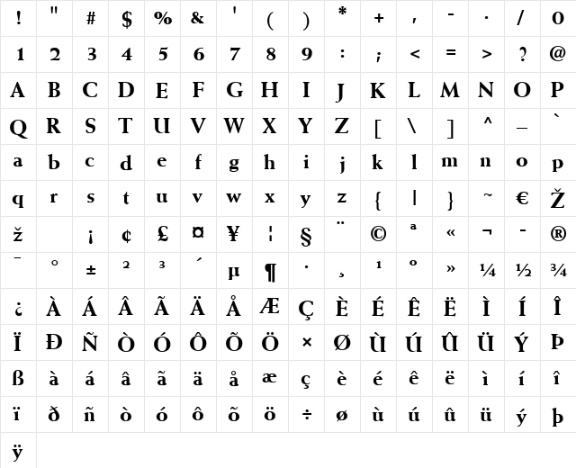 Weiss LT ExtraBold Regular  glyph index
