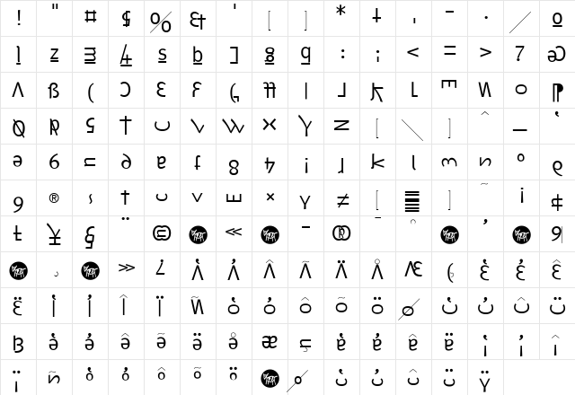 F2FMetamorfosi LT Std Regular  glyph index