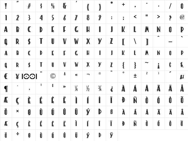 Platonick NF Regular  glyph index