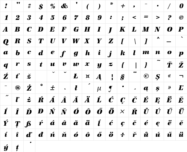 URWAntiquaTEEUltBol Italic  glyph index