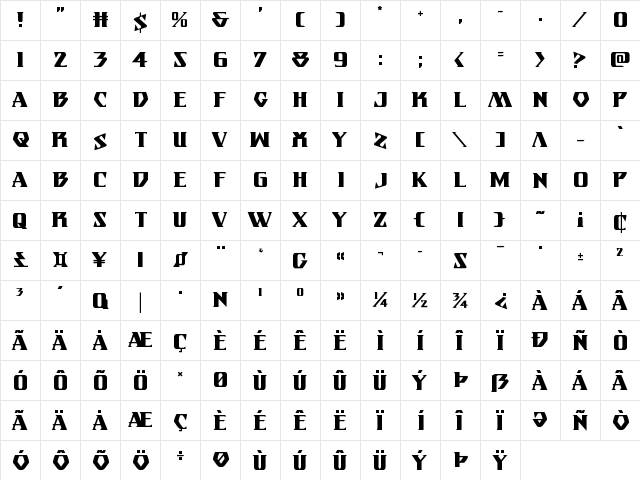 Eternal Knight Regular  glyph index