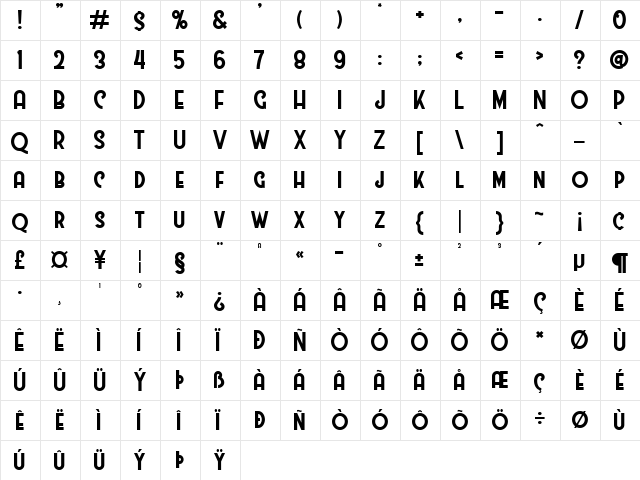 Westmeath Regular  glyph index
