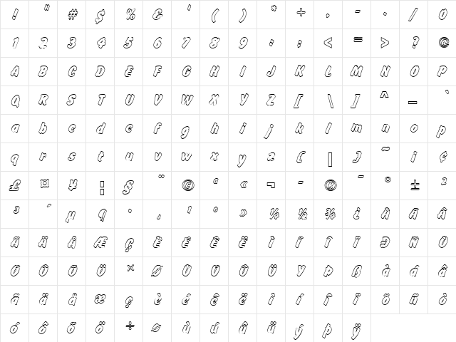 Flash Outline P Regular  glyph index