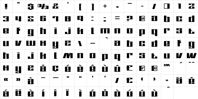 Zone Regular  glyph index