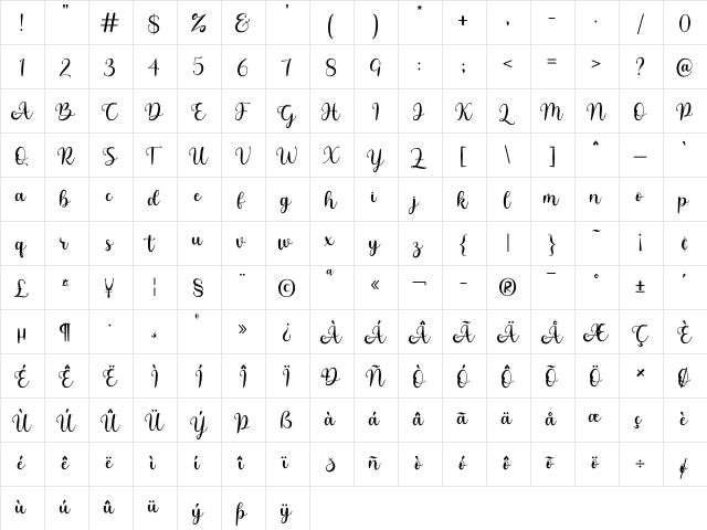 cute - Personal Use Regular  glyph index