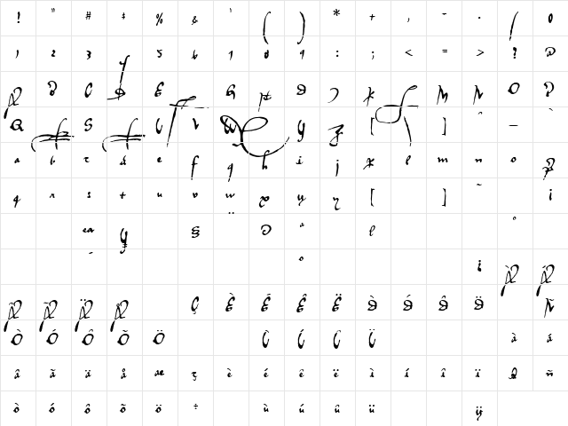 RegalloAPlaya Regular  glyph index