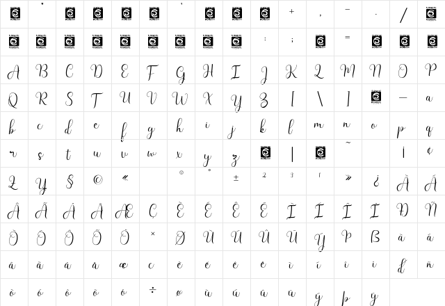 Latisha Regular  glyph index