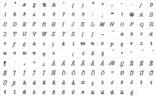 CenturyExpTRegItaRe1 Regular  glyph index