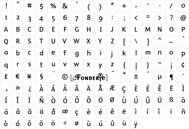 Malcom Medium  glyph index